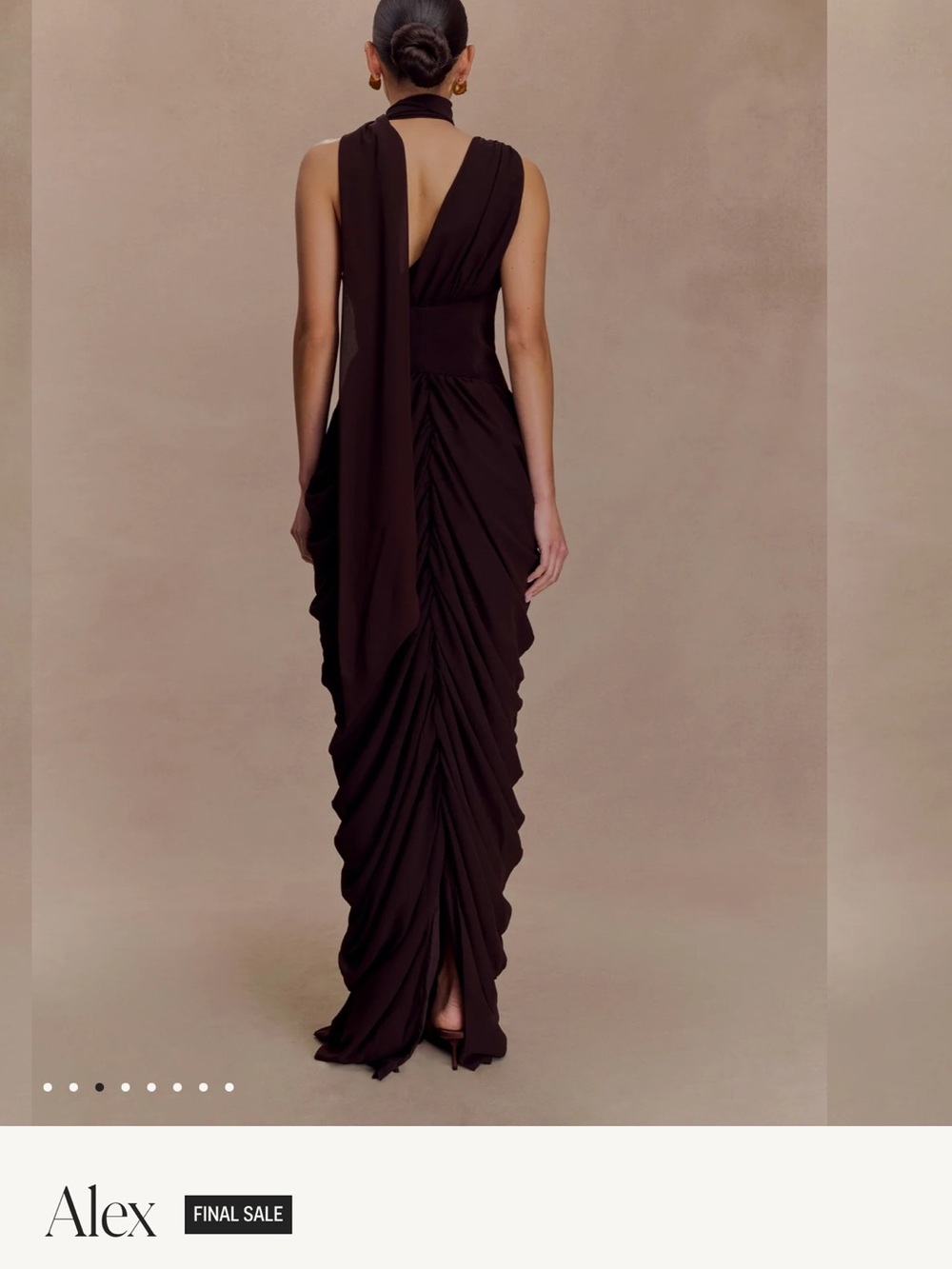 Meshki Draped Halter Maxi Dress in Deep Brown